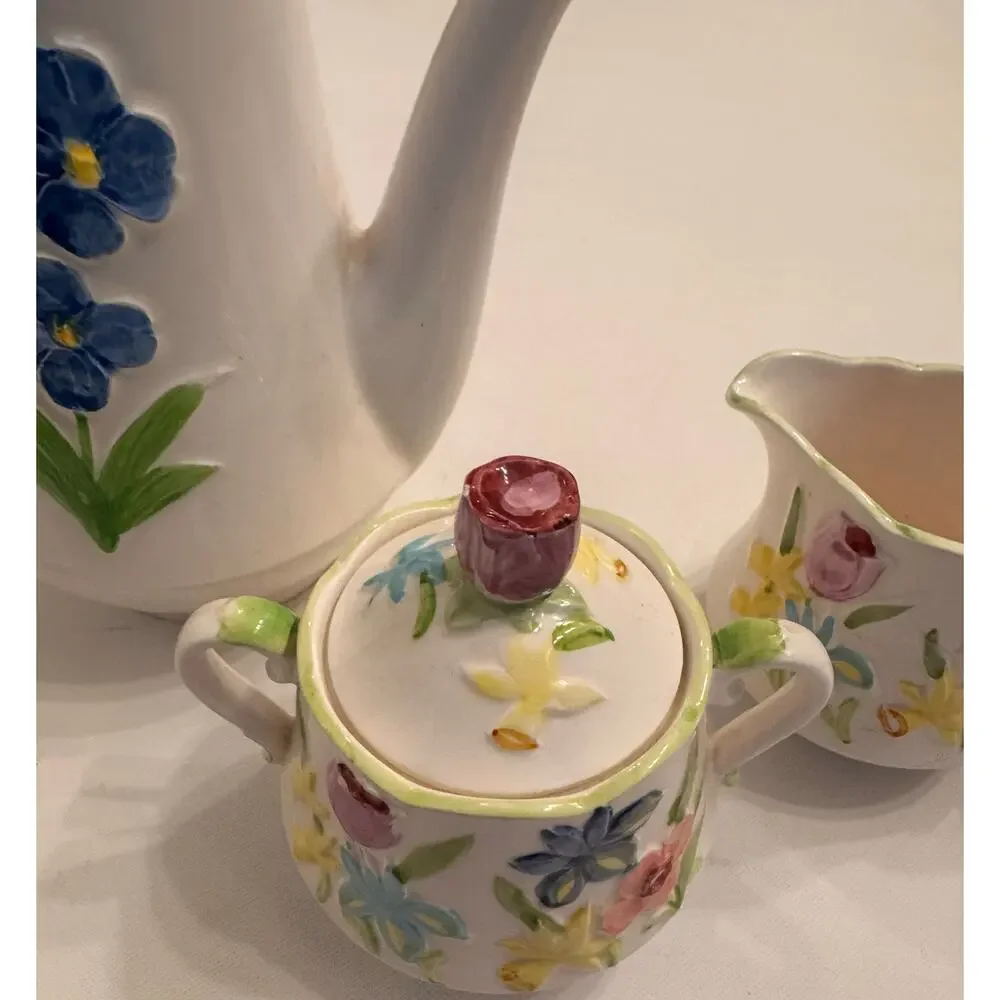 Vtg Schmid Design Folio Made in Japan 5pc Tea Set Floral Porcelain Tea Pot